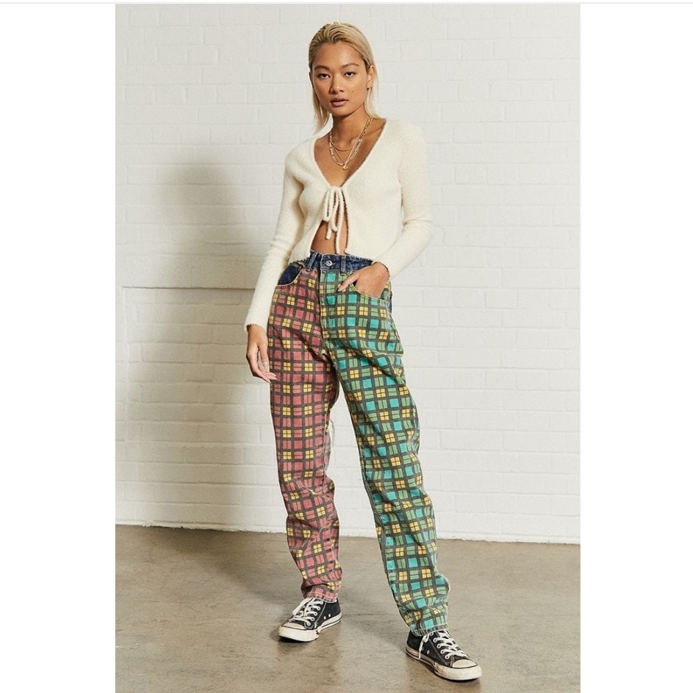 The Ragged Priest Hot Rod High Waist Checkered Dad Jeans Size 24
